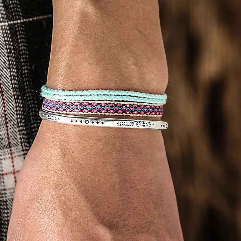 Trendy Gift Handmade Braided Rope 925 Tibetan Silver C-Bracelet 3set Femme Men Beach Surfer Minimalist Temperament Jewelry Gifts