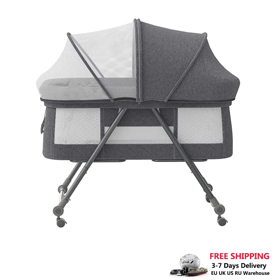 Baby Grab-and-go Travel Cot with Mattress & Silent Wheels, Rocking Crib Convertible, XYT-001