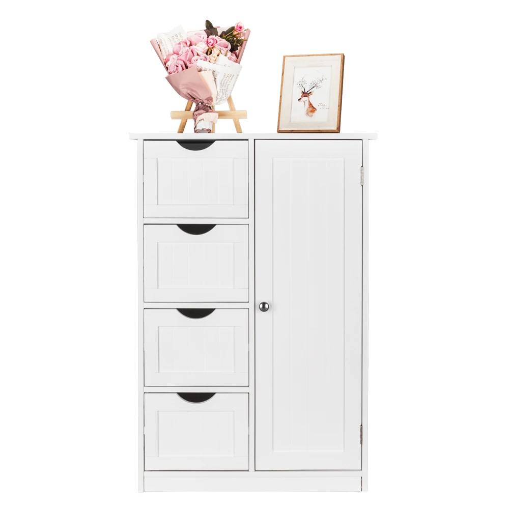 Single-door storage cabinet with four drawers, suitable for bedroom, bathroom, and kitchen