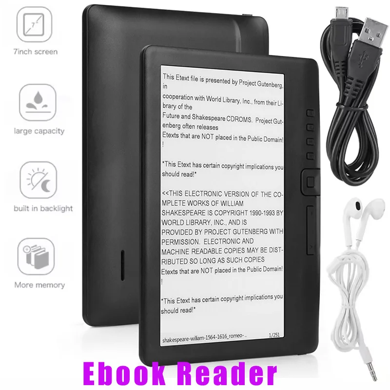 512M+4GB/8GB/10GB Portable Ebook Reader 7inch Screen Support 27 languages Electronic Book Reader Built-in 2100mAh e-Book Readers