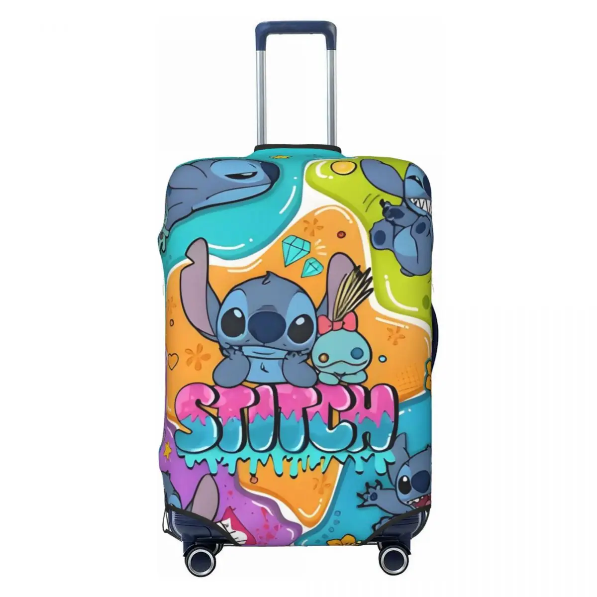 Custom Colorful Stitch Wallpaper Cartoon Luggage Cover Protector Fashion Travel Suitcase Covers for 18-32 Inch