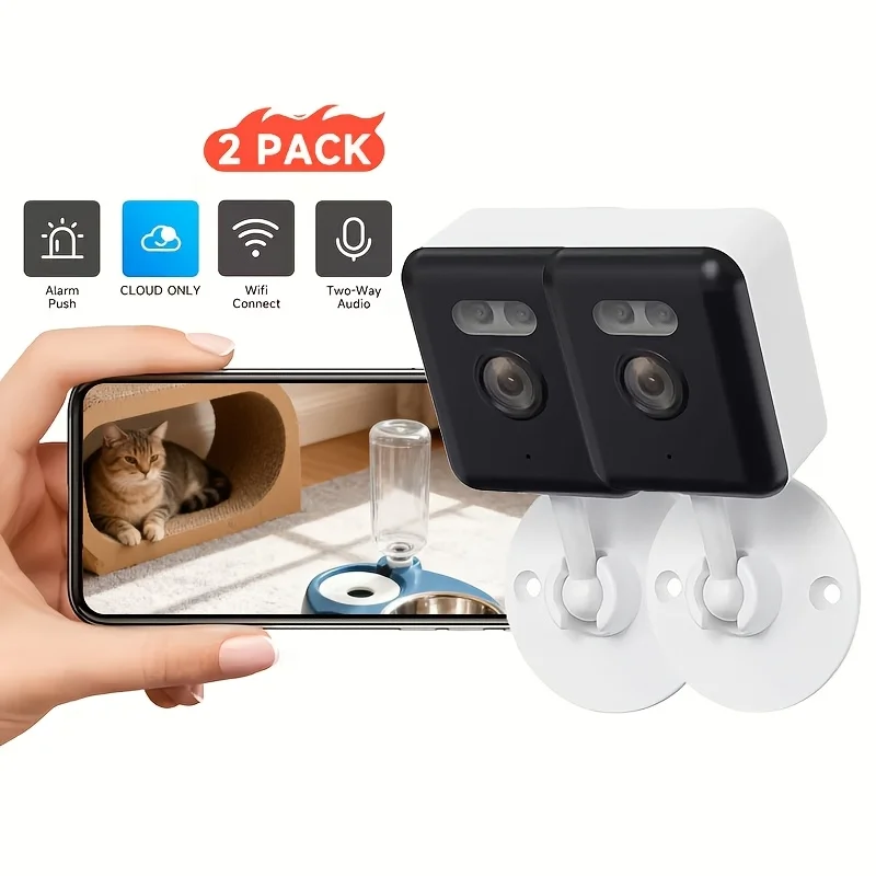 2PC Smart 1080p Wi-Fi Smart Home Security Camera 2MP, HD,Real-time APP Alerts, 2-Way Audio, with Motion Tracking for Baby & Pet