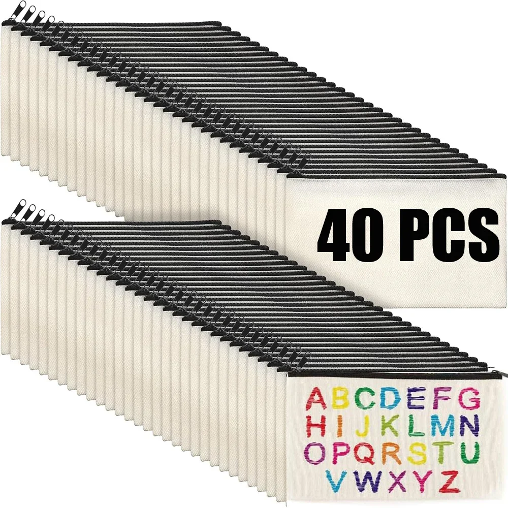 DIY Blank Canvas Zipper Pouch Bags School Pencil Bag Case for School DIY Craft Bag Canvas Makeup Bags Handmade Gift Bag