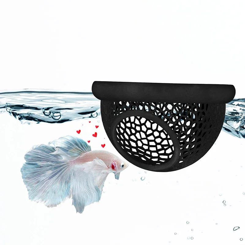 Floating Betta Hide & Shrimp Cave Aquarium Decor 3-in-1 Hammock Feeding Ring & Resting Spot for Betta Shrimp Small Aquatic Pets