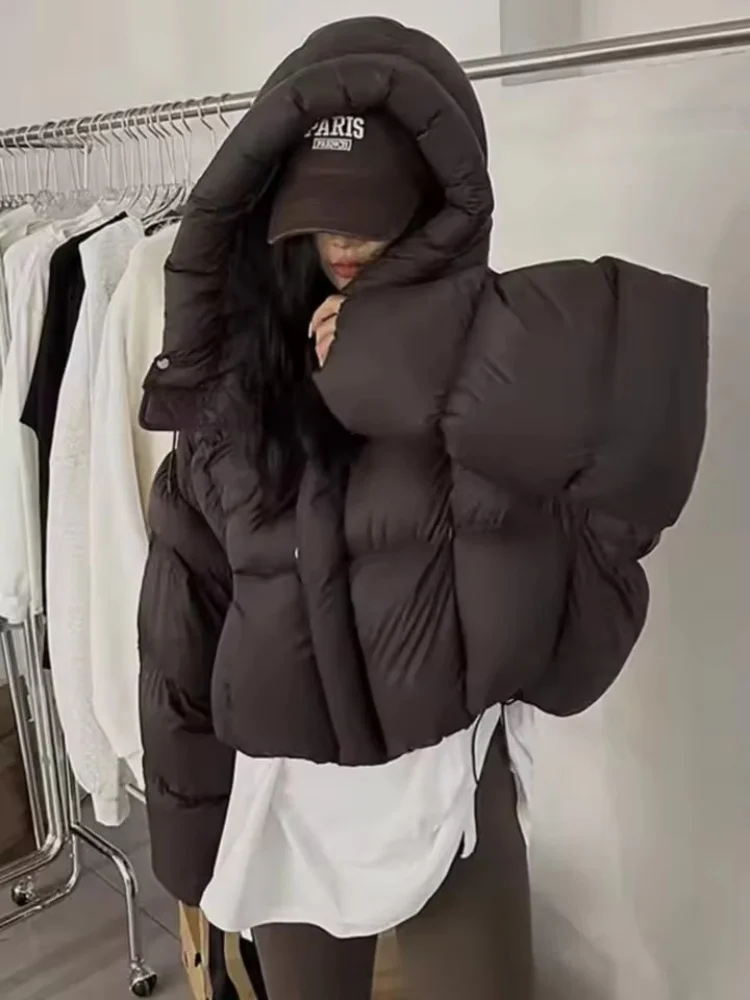 Trendy American Short Cotton Jacket Women's Winter Fashion Hooded Cotton Clothes Korean Loose Fit Parkas Female