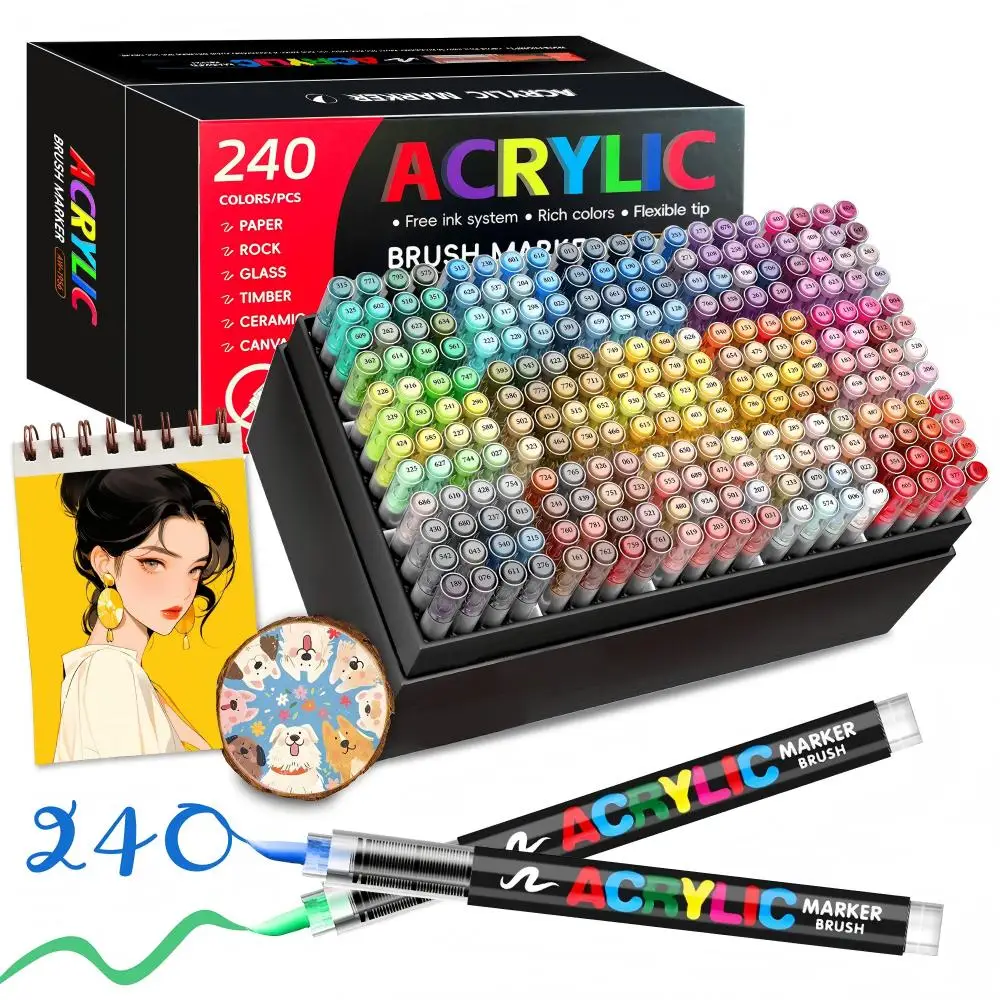 12-288 Colors Acrylic Paint Pen Markers Acrylic Felts Brush Tip Paint Markers For Wood Rock Painting Canvas Gift DIY Crafts