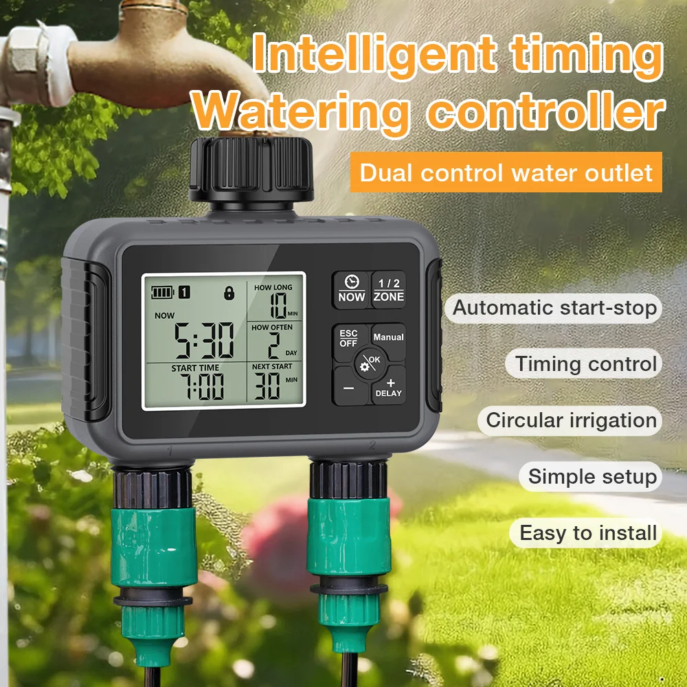 Intelligent Watering Controller 1/2 Outlet Automatic Irrigation Water Timer Programmable Irrigation Watering System for Outdoor