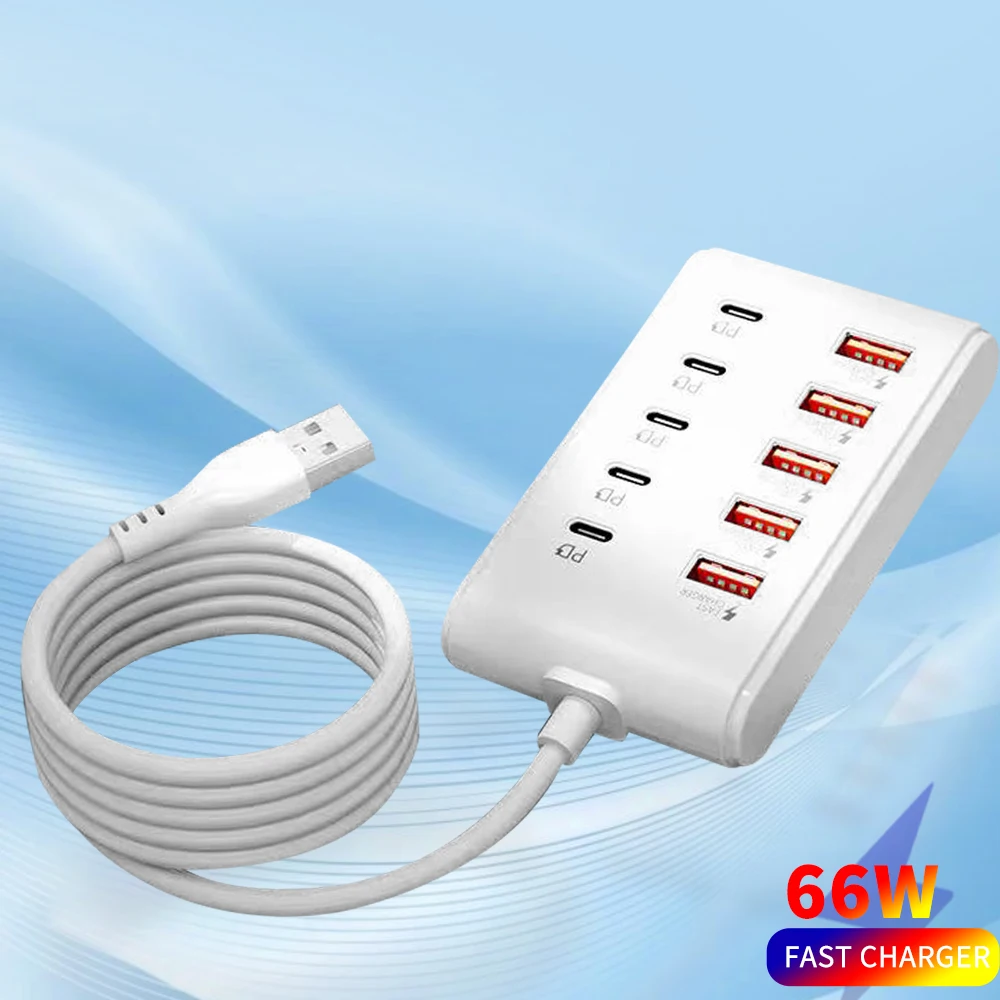 10Port Fast USB Charger Power Strip Multi-Ports HUB Adapter Socket Desktop Charging Station USB Type C Electrical Socket Adapter
