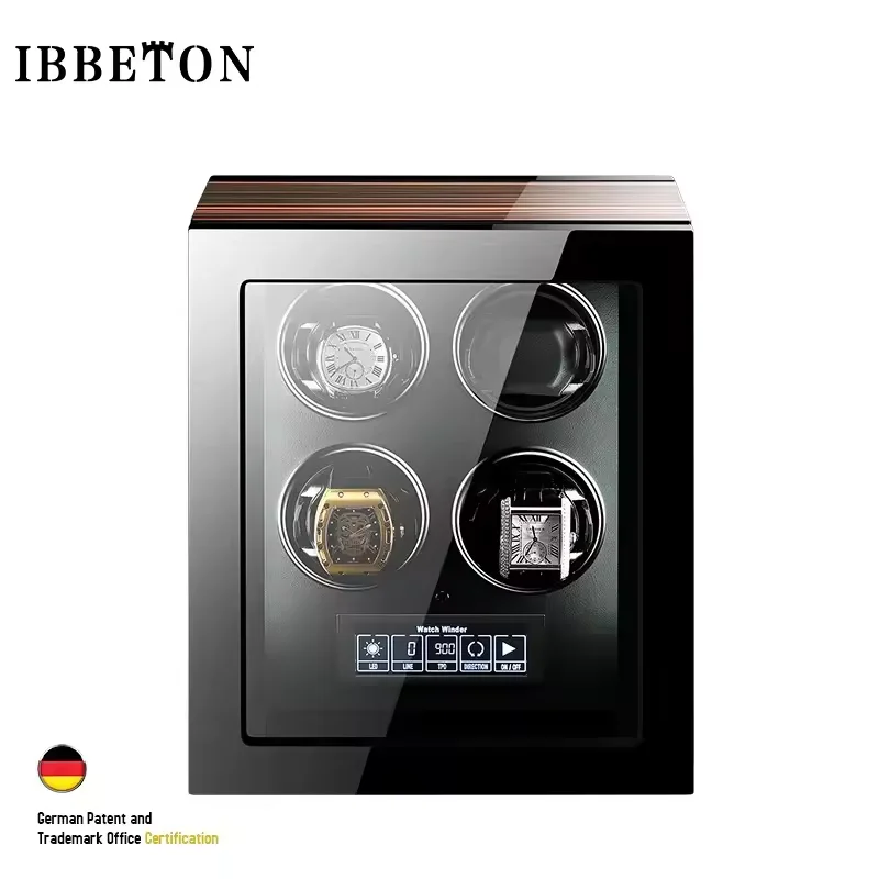IBBETON High Quality Watch Winder for 2 4 6 9 Slot Automatic Watches with Mabuchi Motor LCD Touch Screen Wooden Watch Safe Box
