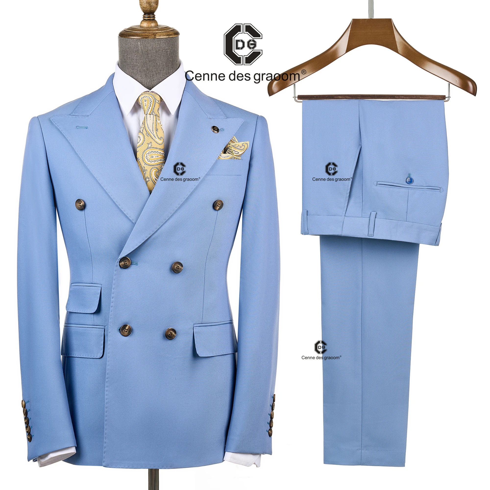 Cenne Des Graoom 2025 New Men Suits Double Breasted 2 Pieces Set Slim Fit High Quality Office Wear Daily Costume Party Wedding