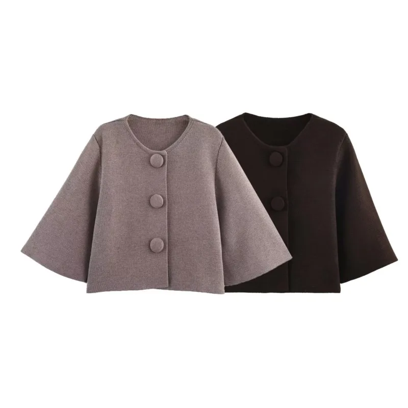 Spring Women Short Knit Cardigan Simple O Neck Short Sleeve Button Vintage Women's Sweater Elastic Female Tops