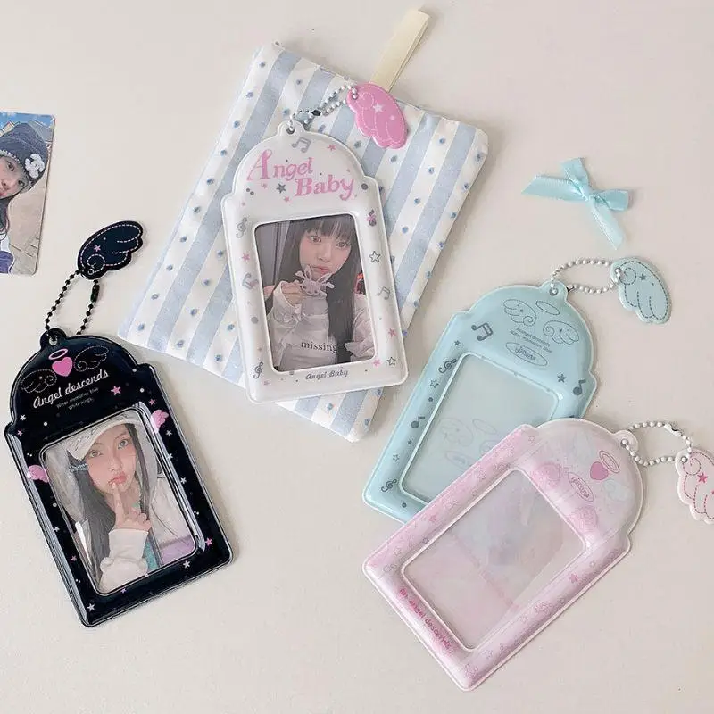 INS Card Holder Korean Angel Wings Card Protective Sleeve Bag Display Pendant Photocard Holder Card Cases Note PVC 3 Inches DIY