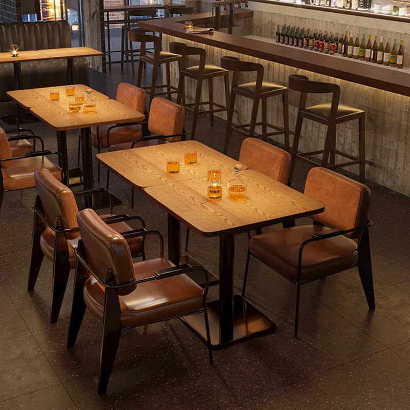 American Retro Table and Chair Set Coffee Shop Nordic Solid Wood Theme Restaurant Bar Solid Wood Table Commercial Furniture FYCT