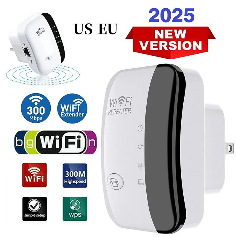 Wireless Repeater WiFi Signal Amplifier EU US Home Router 300M Wall Penetration Long Distance Compatible with Multiple Devices