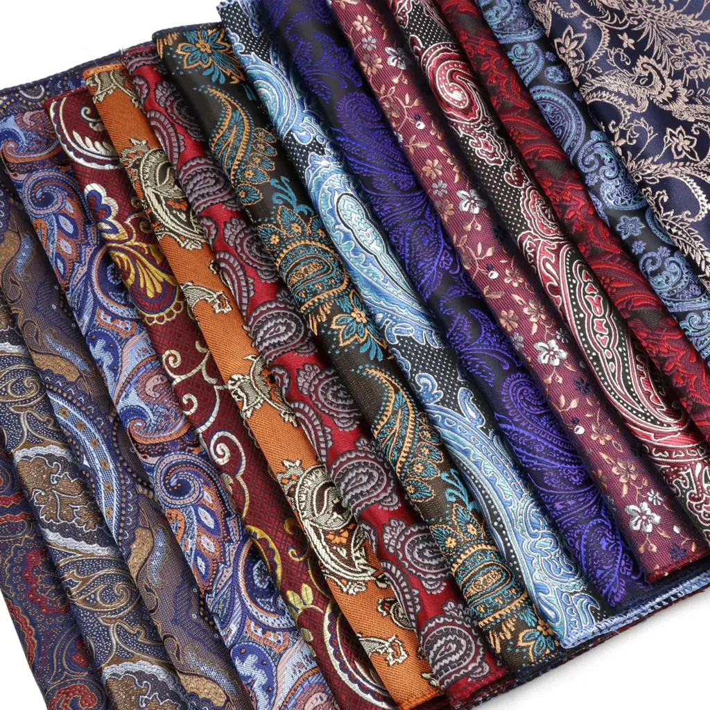 New Jacquard Paisley Pocket Square Classic Red Grey Blue 22cm Hankerchief Fit Business Wedding Party Stage Suit Hanky Gifts