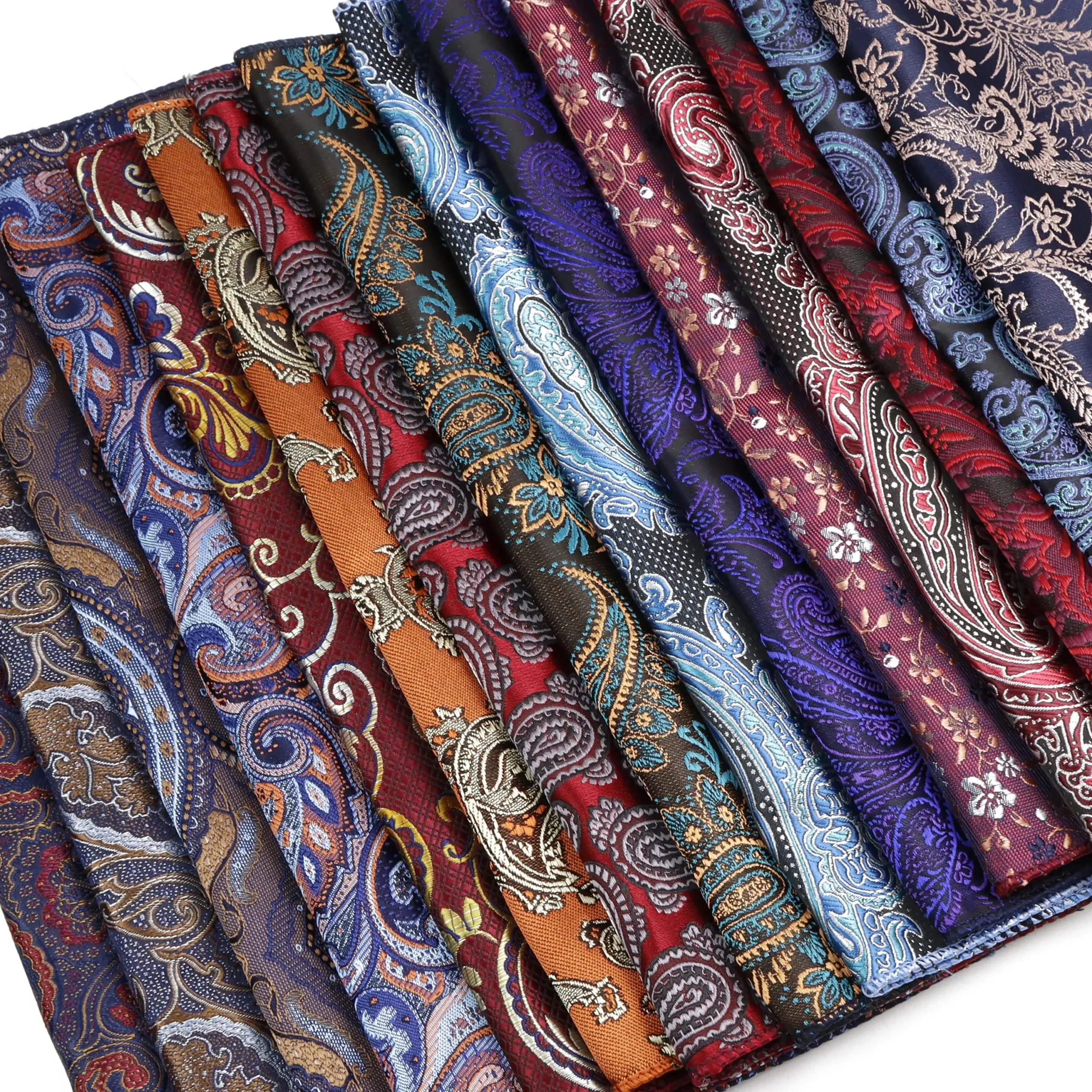 New Jacquard Paisley Pocket Square Classic Red Grey Blue 22cm Hankerchief Fit Business Wedding Party Stage Suit Hanky Gifts