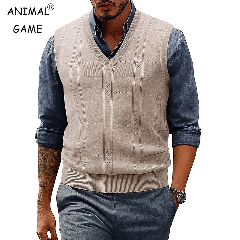 Men's Sweater Vests V Neck Cable Twist Knit Sleeveless Vests Casual Pullover Sweater Lightweight V-Neck Vest Pullover