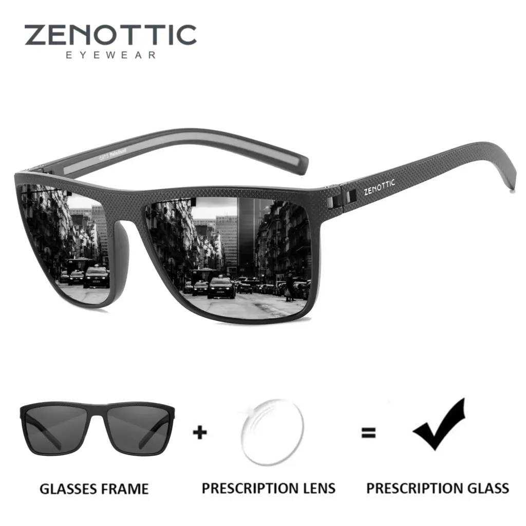 ZENOTTIC Retro Square Polarized Prescription Sunglasses Fashion Lightweight TR90 Progressive Optical Sun Glasses for Women Men