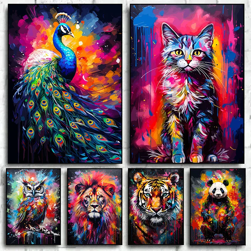 Watercolor Animals Canvas Paintings Rhino Cat Owl Panda Lion Tiger Wild Animals Grafffiti Art Posters Prints Home Decor Wall Art