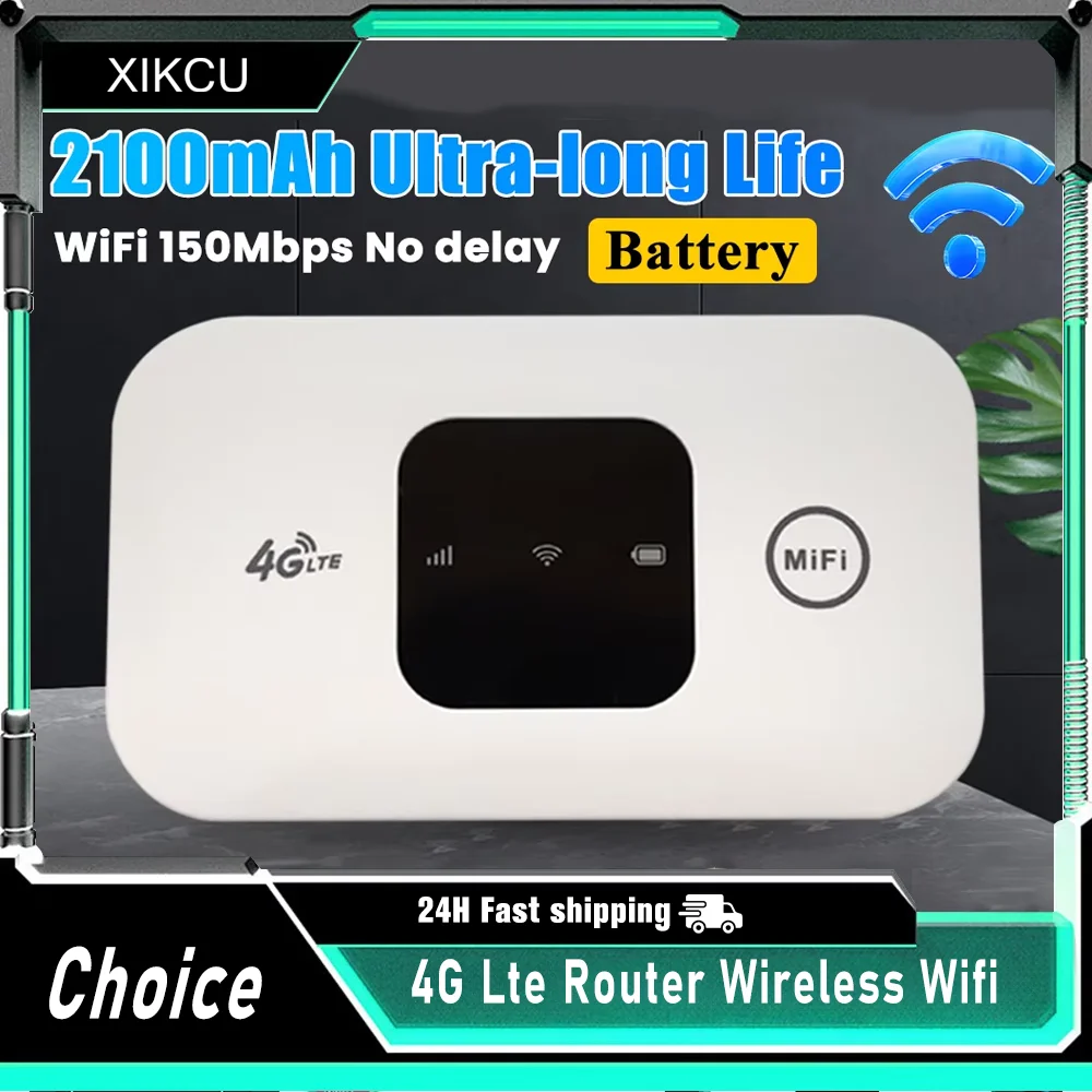 4G Lte Router Wireless Wifi 2100mAh Mobile Hotspot with SIM Card Slot Hotspot Pocket WIFI 150mbps for Outdoor Home Office Travel