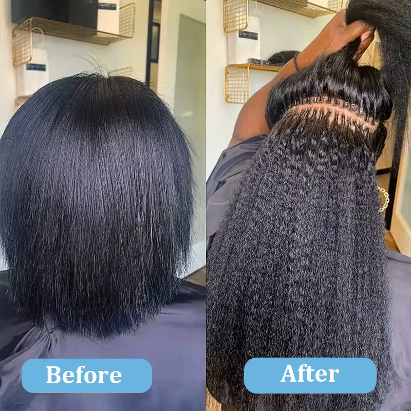 Kinky Straight Microlinks Hair Extensions Virgin Human Hair Natural Black Keratin I Tip Hair Extension 50g/Set For Women