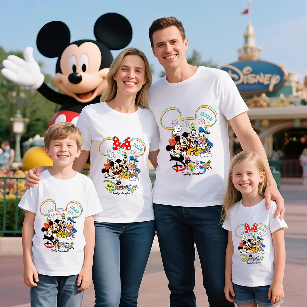 2026 Disney Trip Matching Family Tee Cotton Mickey Printed T-Shirt for Parents Kids Unisex Men Women Boys Girls Holiday outfits