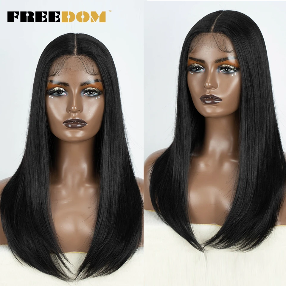 FREEDOM Hair Synthetic Lace Front Wigs For Black Women Straight Bob Wigs 22 inch Easy Wear Ombre Brown Blonde Wig Cosplay Wig