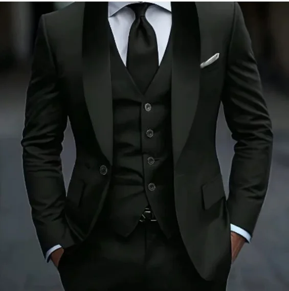 Summer Casual Wedding Tuxedo Set for Groomsmen And Bridesmen Three-Piece Business Formal Suit Lightweight Cotton Blend