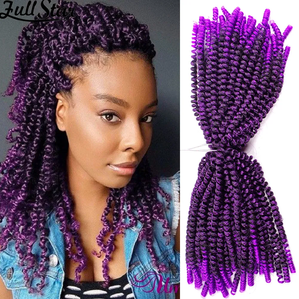 Full Star Synthetic Hair Extension Spring Twist Crochet Braids 8" Bomb Twist Black Ombre Red Blue Purple Color Passion Twist