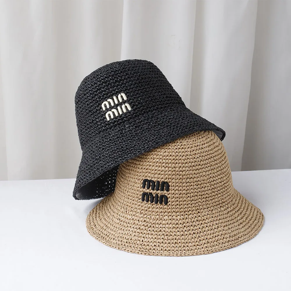 NEW Handmade High quality letter embroidery Sun Hat Wide Brim Floppy Summer Hats For Women Beach Panama Straw Dome Bucket Hat