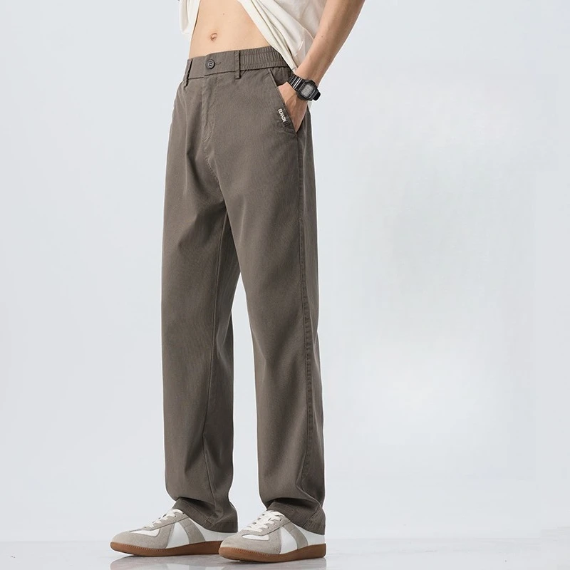 Men's Lyocell Casual Pants Summer elastic waist Thin Loose Straight Wide Leg Trousers Lightweight Breathable Ice Silk Pants Male