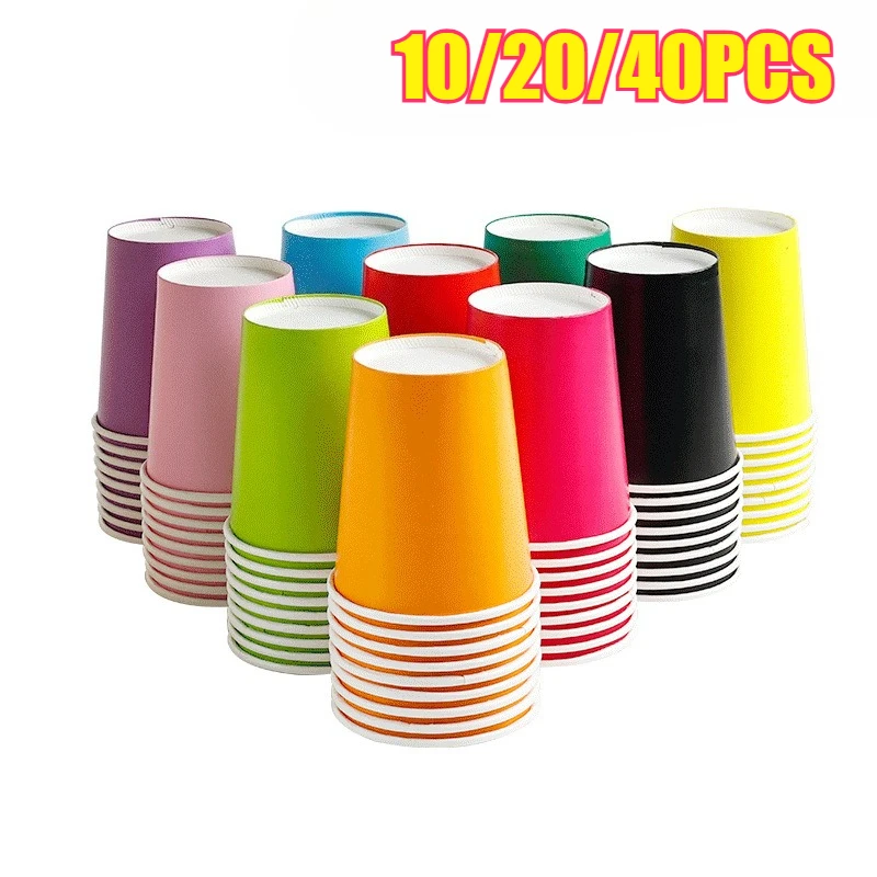 10/20/40PCS Multi-color Disposable Paper Cups 9oz/250ml Thick Paper Cups Suitable for Birthday Party Decoration Supplies