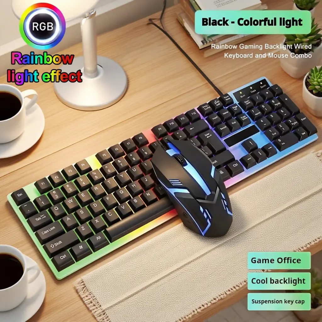 Newly Launched HOT Game Office Universal Light Wired Keyboard And Mouse Set Mechanical Feel Floating High Key Cap Game Mouse Set