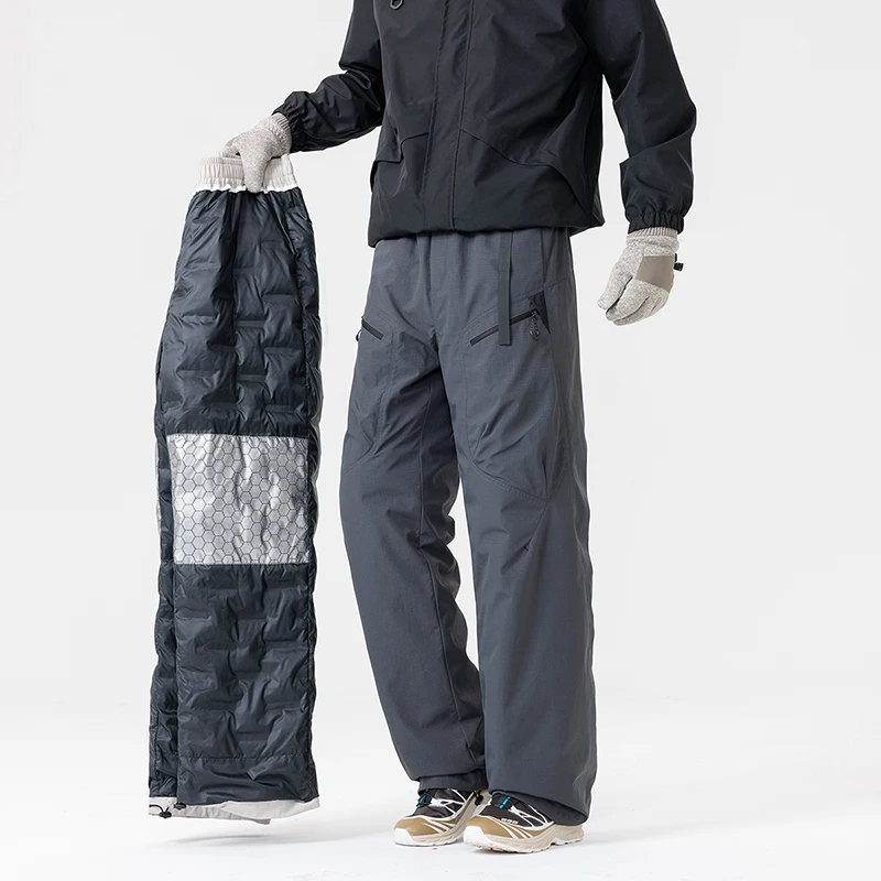 Winter Graphene Down Pants Men Large Pockets Windproof Workwear Down Pants Male Outdoor Solid Warm Winter Trousers