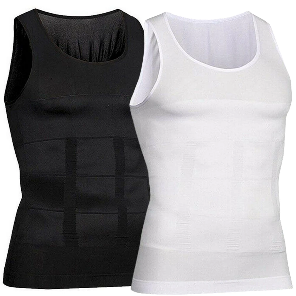 2 Packs Men Compression Shirts Tank Tops Undershirts Mens Slimming Body Shaper Vest Sleeveless Abdomen Slim Vest Fitness Workout