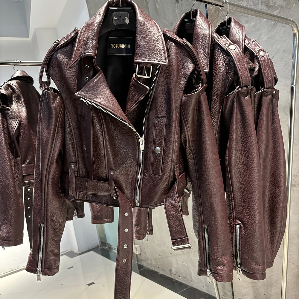 YOLOAgain Real Leather Jacket Women Cropped Jacket Spring 2025