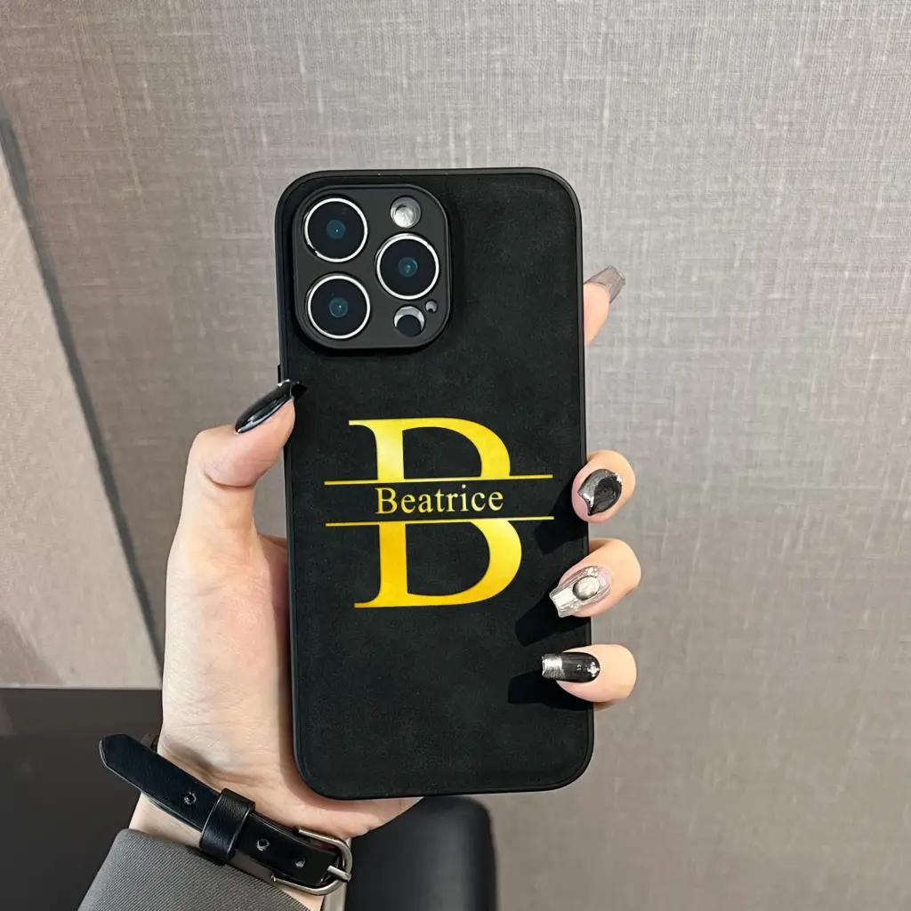 Personalized Name Initials Engraved Big Letters Phone Case for iPhone 16 15 14 13 12 11 Pro Max Luxury Soft Suede Faux Leather