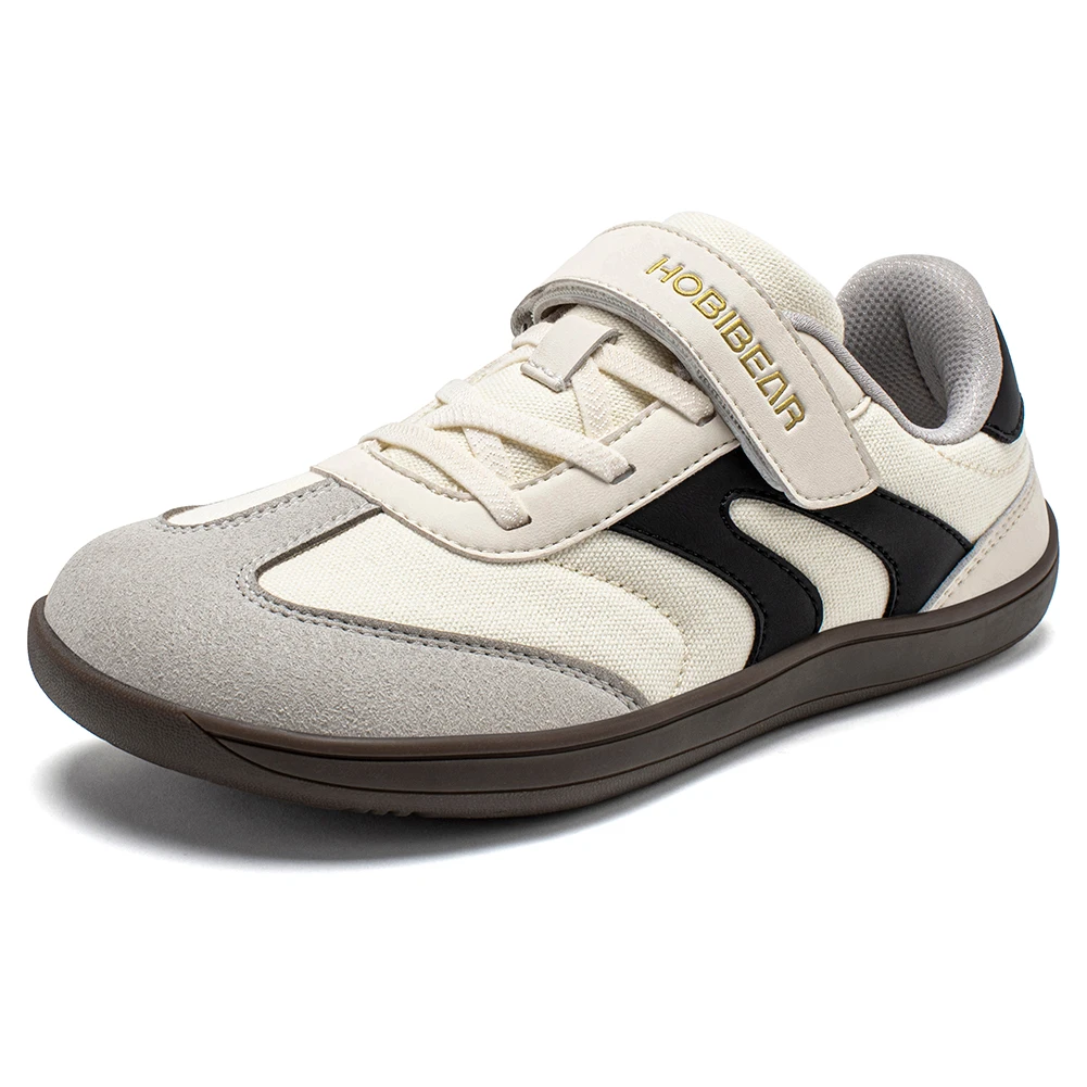 HOBIBEAR Boys Girls Barefoot Shoes Wide Toe Zero Drop Sneakers Retro Lightweight Hook Loop Minimalist Shoes for Big Kids