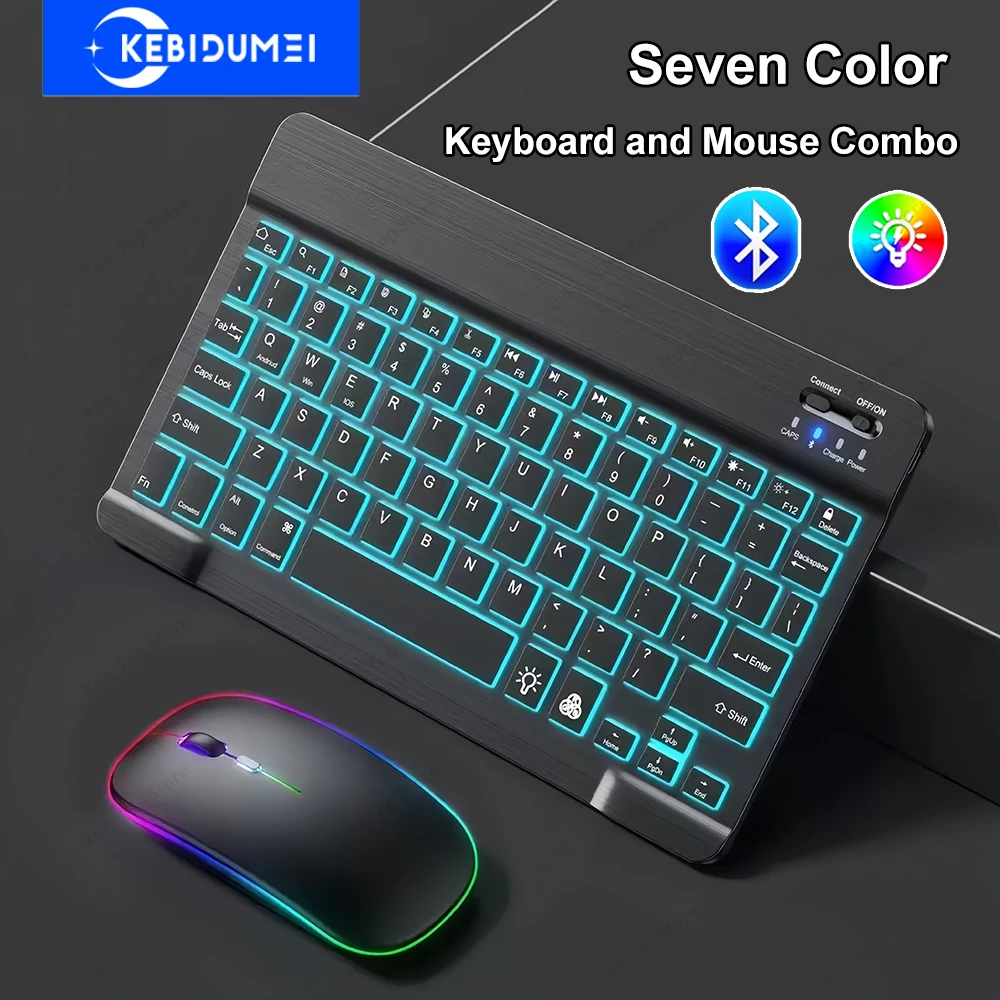 Keyboard and Mouse Set Bluetooth Keyboard+Bluetooth/2.4G Wireless Mouse RGB Backlit Keyboard Mouse Combo Rechargeable Keyboard
