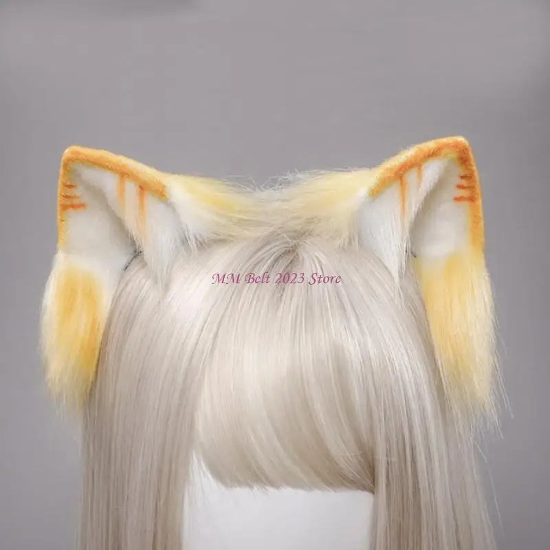 49ME Realistic Faux Fur Tangerine Kitten Ears Headband Animal Plush Hair Clips Anime Cosplay Halloween Costume