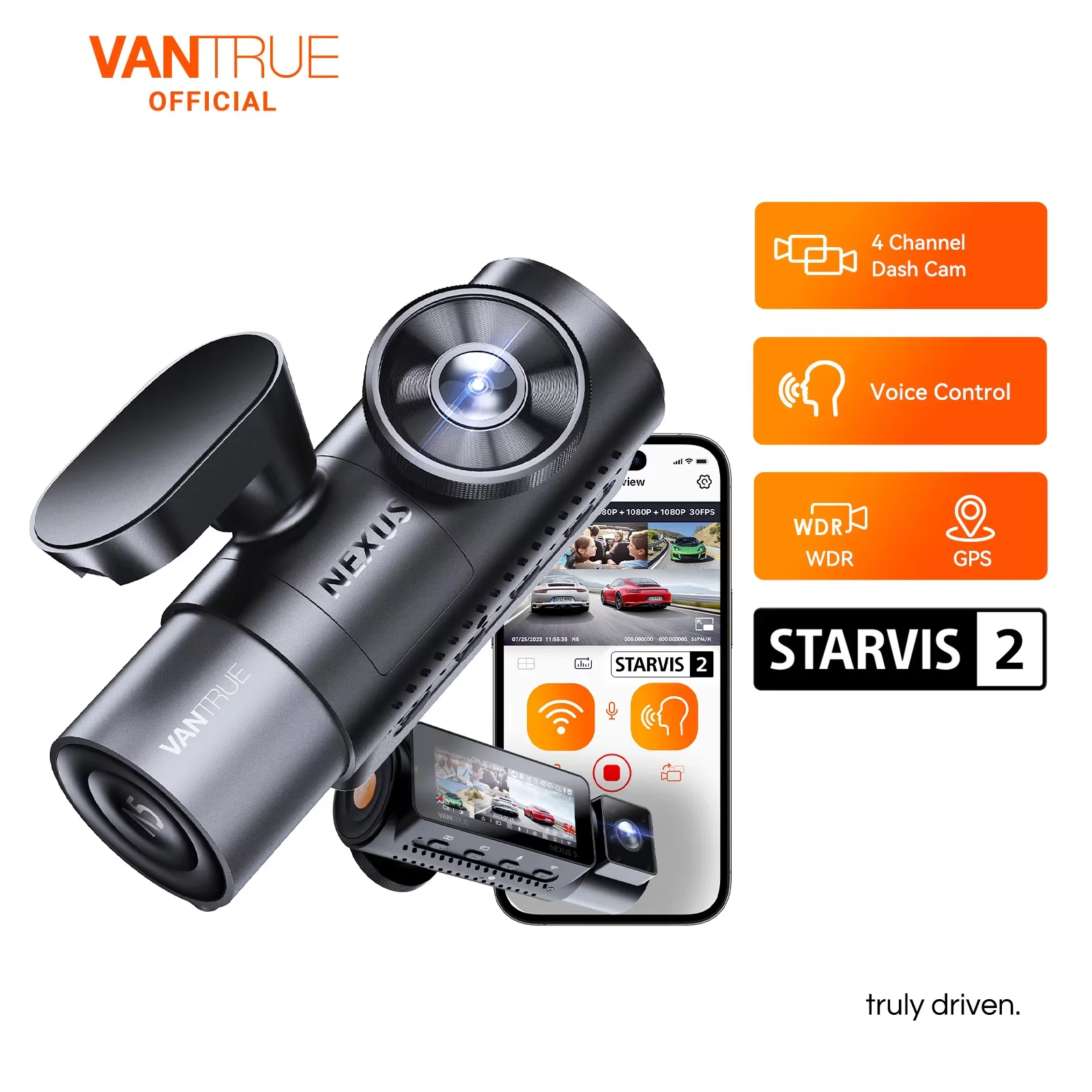Vantrue N5 DashCam 4 Channel WiFi 360° All Sides STARVIS 2 IR Night Vision Voice Control GPS Car Dash Cam Support 512GB Max