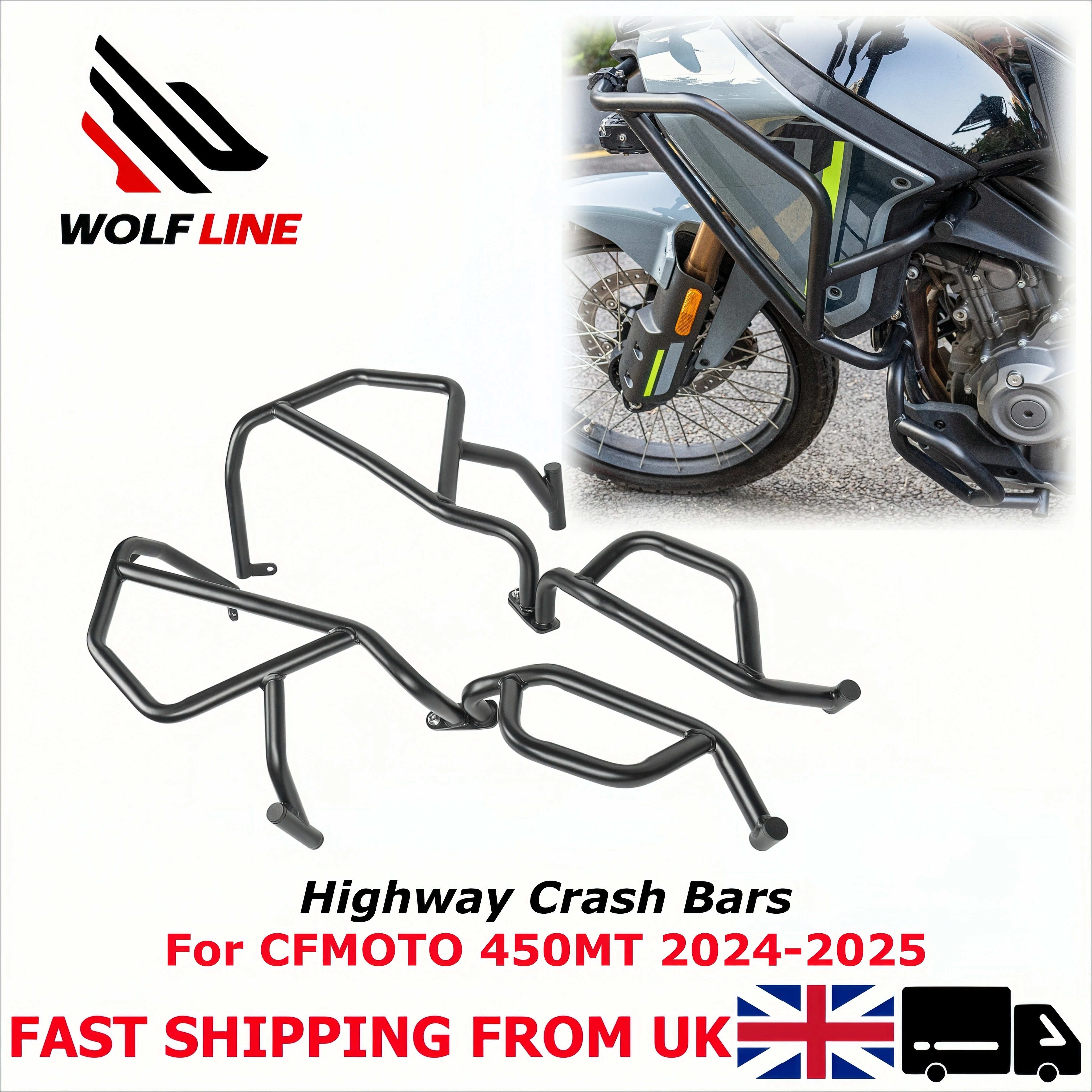 WOLFLINE Engine Bumper for Cf Moto 450 Mt MT450 Highway Crash Bars for CFMOTO 450MT Upper Lower Crash Bumper Set 2024-2025