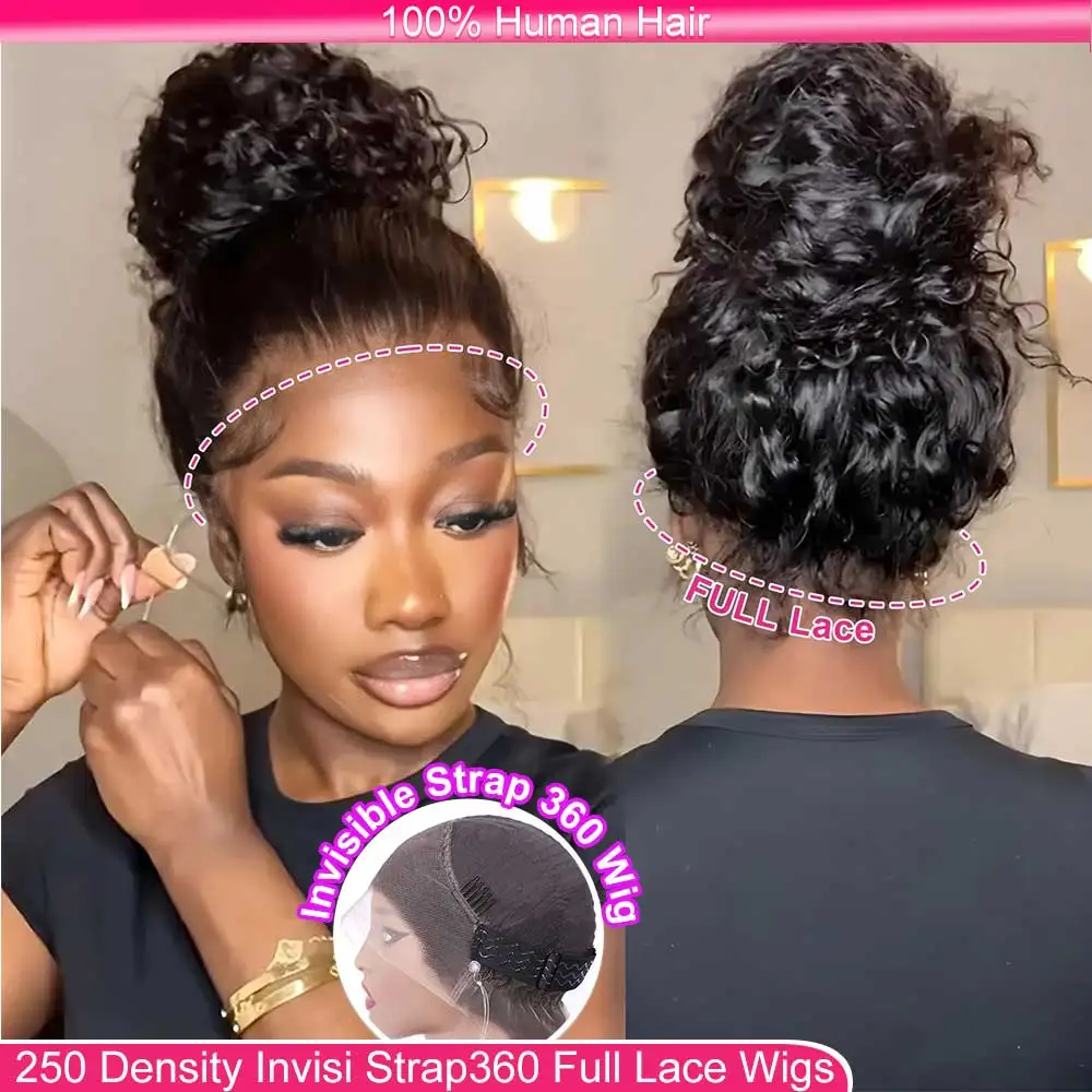 Invisible Strap 360 Full Hd Lace Glueless Wig 30Inch Deep Wave Lace Front Wigs Human Hair Hidden Drawstring 360 Lace Frontal Wig