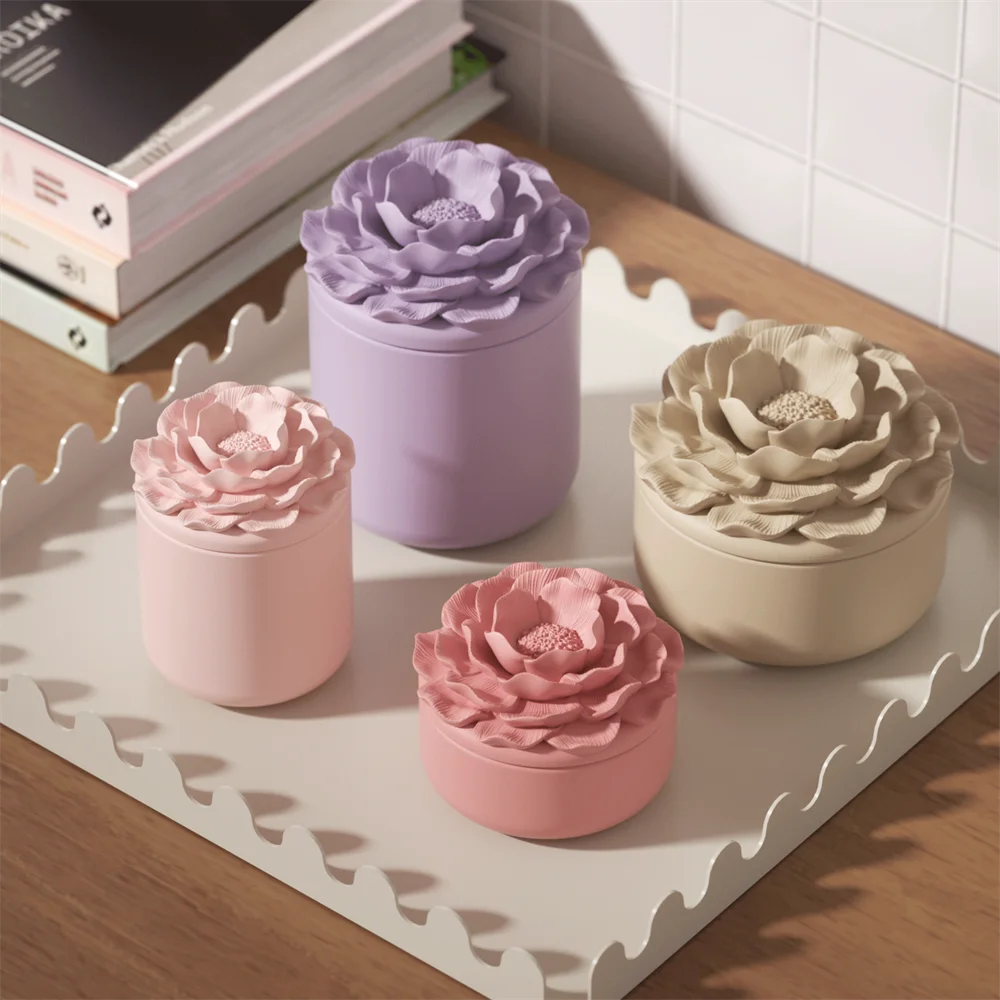 Nicole Camellia Candle Jar Jesmonite Silicone Mold Reusable Candle Refill Mold DIY Flower Concrete Gypsum Mould