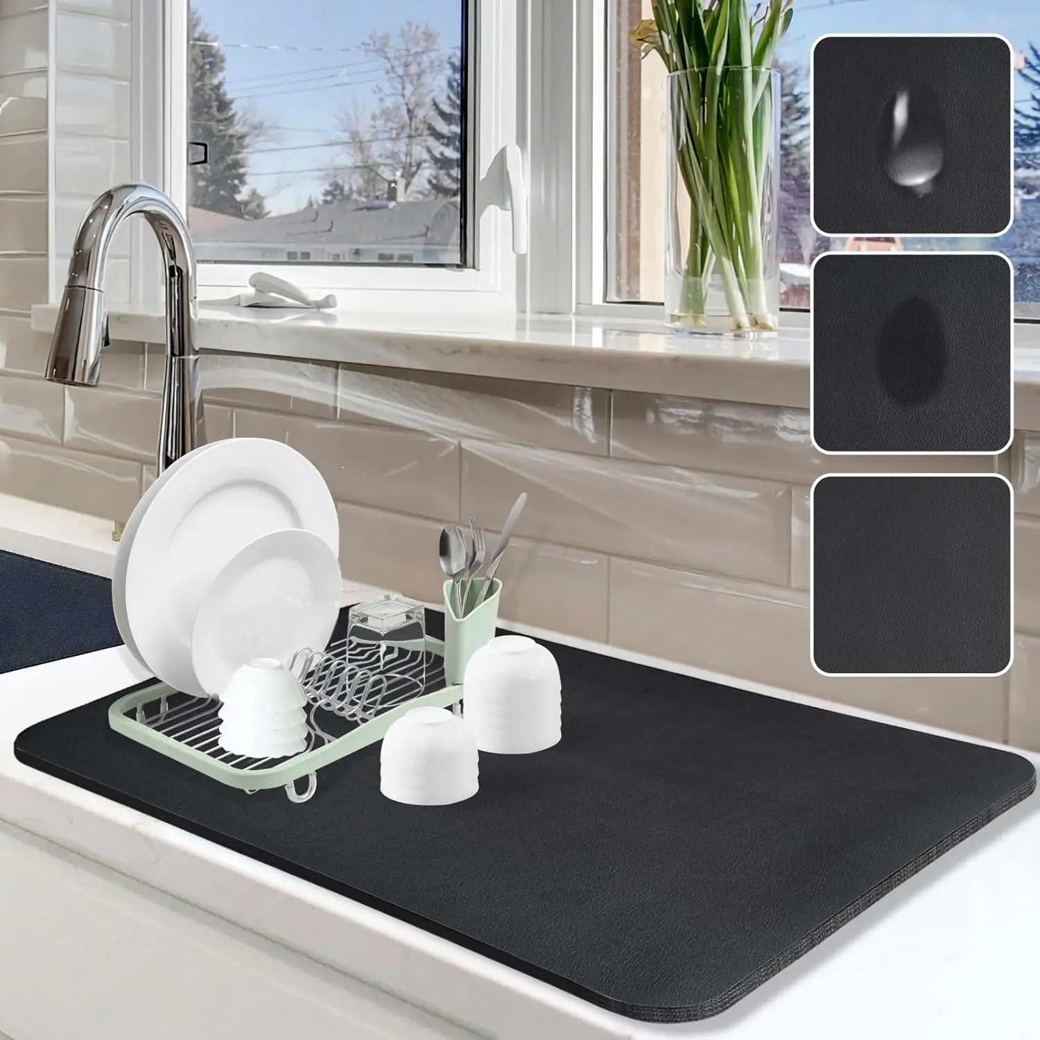 Large Kitchen Super Absorbent Mat Coffee Dish Draining Mat Drying Mat Quick Dry Bathroom Drain Pad Kitchen Faucet Placemat