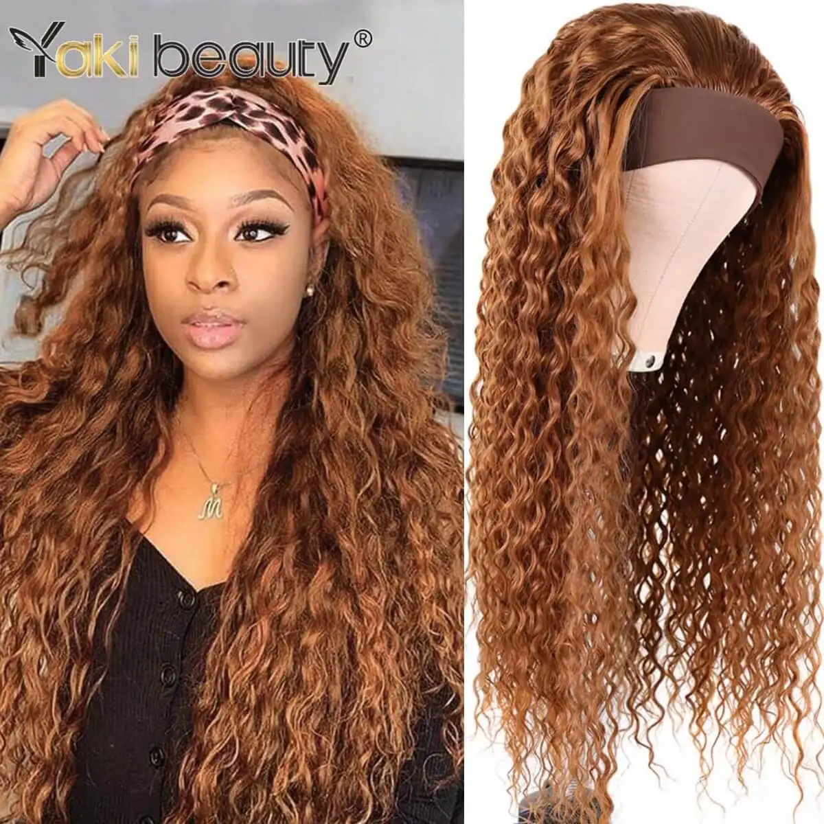 African Kinky Curly Synthetic Headband Wig 28 Inch Water Wave Ice Headband Wigs Long Curly Women's Daily Hairstyle Ladies Hair