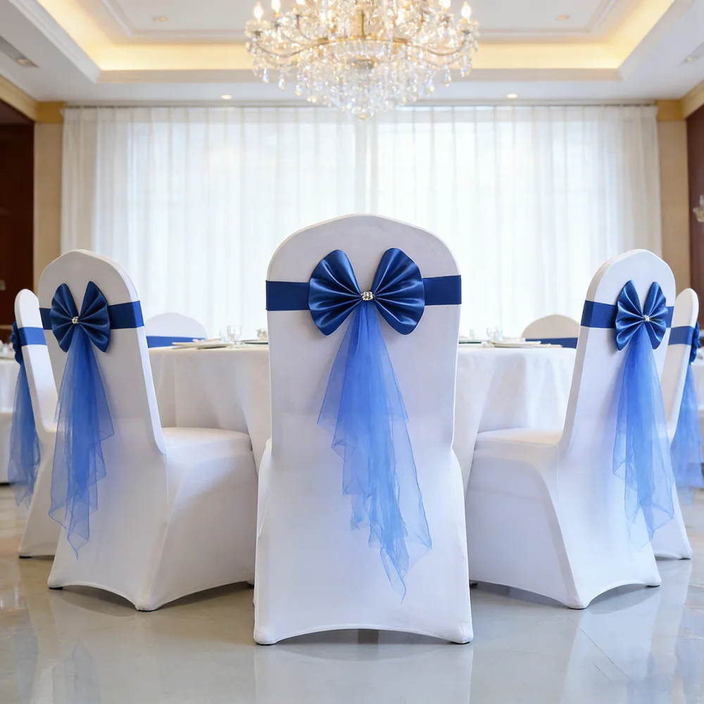 Wedding Chair Decoration Chair Sashes Stretch Bow Knot Elastic Chair Bows With Organza Ribbon Wedding Birthday Party Decoration