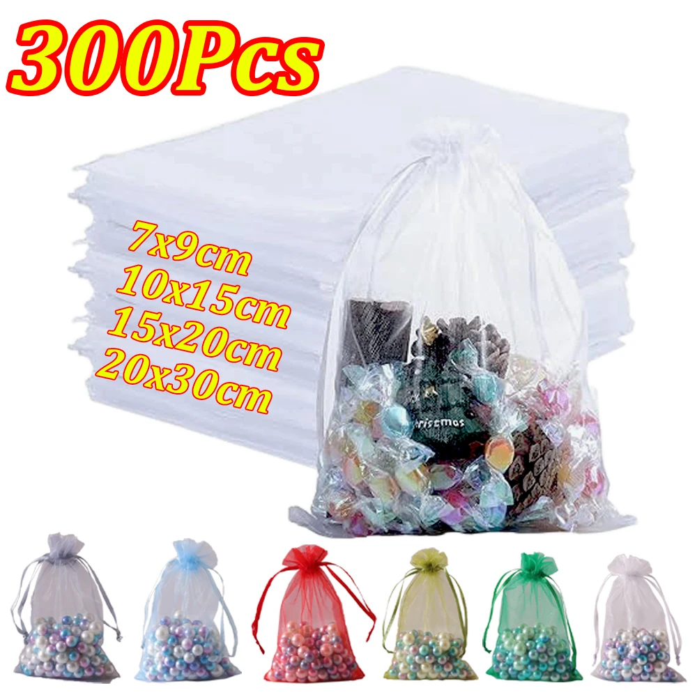 50-300Pcs Organza Gift Bag Multicolor Drawstring Jewelry Bag Candy Jewelry Bag 7*9 10*15 15*20 20*30cm Wedding Christmas Gift