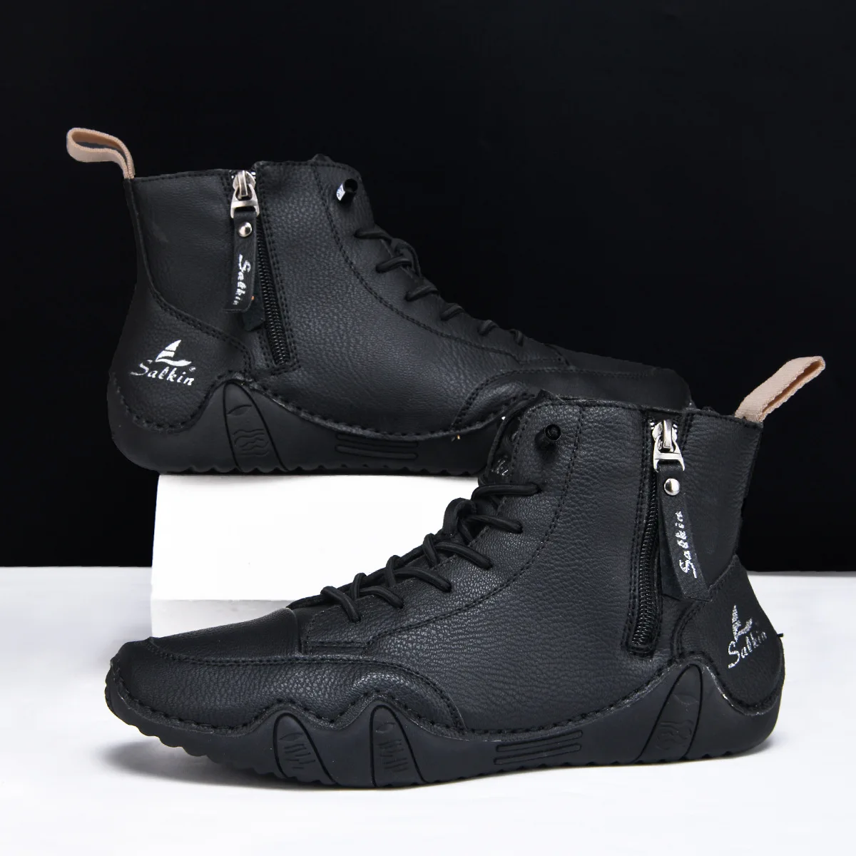 New 2025 Handmade Men's Ankle Boots Design Sneakers Man Outdoor Casual Leather Men Shoes Ankle Boots Fall Breathable Big Size 48