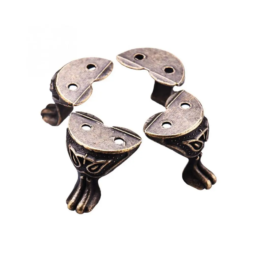 4Pc Metal Box Corner Brackets Vintage Carving Alloy Wood Jewel Case Decorative Hardware Feet Leg Protector Furniture Accessories